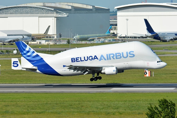 A300-600 Beluga # 5 F-GSTF beim Touch-down in TLS. In naher Zukunft werden die betagten A300 Belugas durch die neuen A330 „Beluga XL“ von Airbus Industries ersetzt. Start dieses ambitiösen Projektes war im November 2014 mit Auslieferungen von fünf A