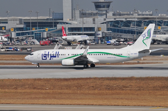 Ein weiterer Gast aus Libyen ist die B737-8GK(WL) 5A-DMG der Buraq Air Transport die Tripoli mit Istanbul verbindet