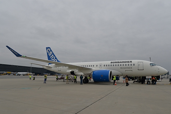 Erstlandung Bombardier CSeries CS100 Flughafen Wien 11032016 C-FFCO Foto Huber Austrian Wings Media Crew_007