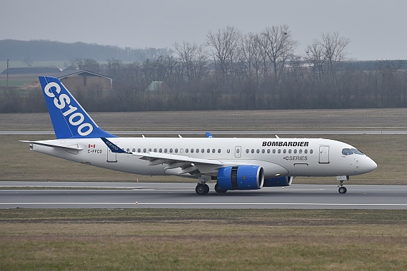 Erstlandung Bombardier CSeries CS100 Flughafen Wien 11032016 C-FFCO Foto Huber Austrian Wings Media Crew_023