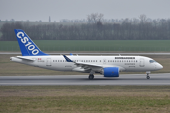 Erstlandung Bombardier CSeries CS100 Flughafen Wien 11032016 C-FFCO Foto Huber Austrian Wings Media Crew_024