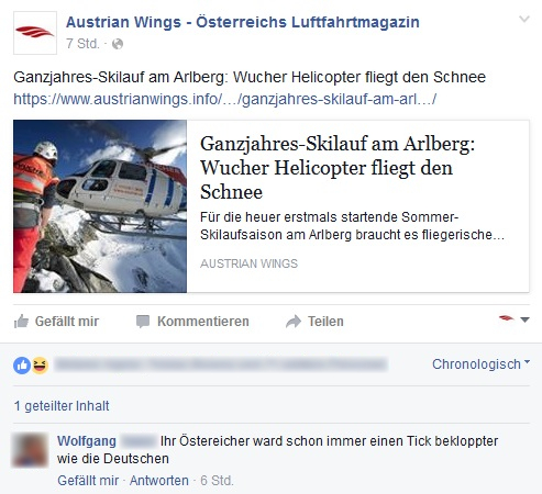 Facebook-Kommentar zum Aprilscherz 2016