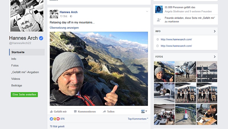 Screenshot des letzten Facebook-Eintrags von Hannes Arch, Stand 09. September 2016, 07:31 Uhr Screenshot des letzten Facebook-Eintrags von Hannes Arch, Stand 09. September 2016, 07:31 Uhr