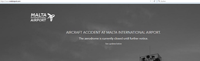 Screenshot der "Darkpage" des Flughafens Malta