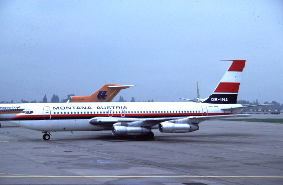 Die 1961 gebaute 707-138B mit der Registrierung OE-INA stieß Ende Juli 1977 zur Flotte von Montana Austria. Sie war deren zweites Flugzeug - Foto: Werner Fischdick