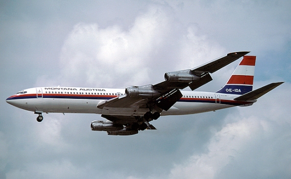 Seltener Schnappschuss der einzigen 707-396C von Monatana im Flug, aufgenommen im August 1979 in London Heathrow - Foto: Eduard Marmet